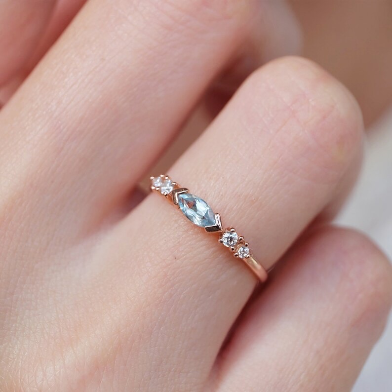 14k Yellow Gold Marquise Aquamarine Engagement Ring