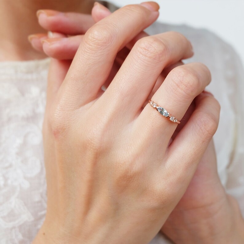 14k Yellow Gold Marquise Aquamarine Engagement Ring