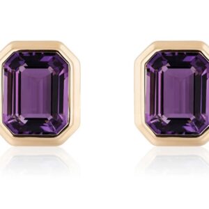 Munengi Earrings - 1.5ct Each Emerald-Cut Amethyst in 14K Gold Double Bezel Setting