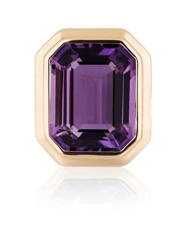 Munengi Earrings - 1.5ct Each Emerald-Cut Amethyst in 14K Gold Double Bezel Setting - Image 3
