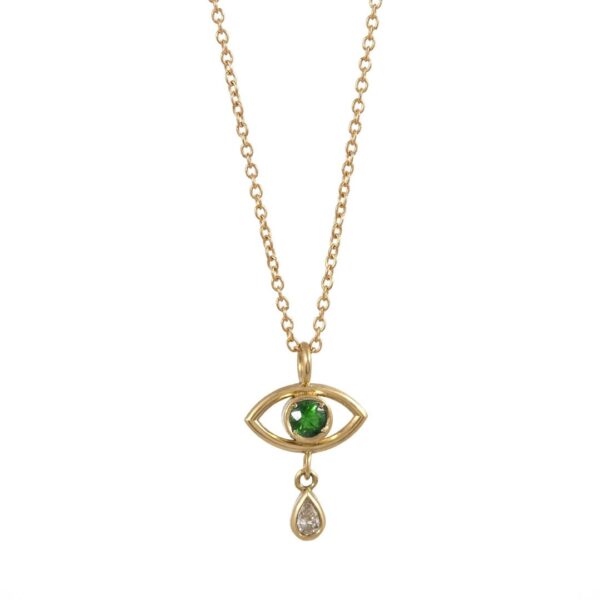 The Guradian Amulet-Evil Eye Pendant with Tsavorite & Diamond in 18K Gold.