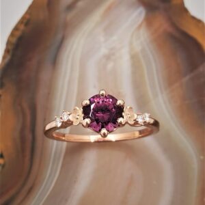 Floral Elegance: Rhodolite Garnet & Diamond Ring in 14k Rose Gold