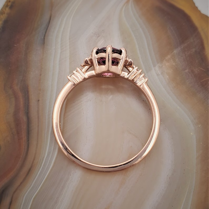 Floral Elegance: Rhodolite Garnet & Diamond Ring in 14k Rose Gold