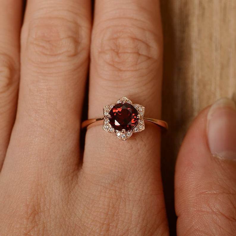 18k Rose Gold Garnet Engagement Ring