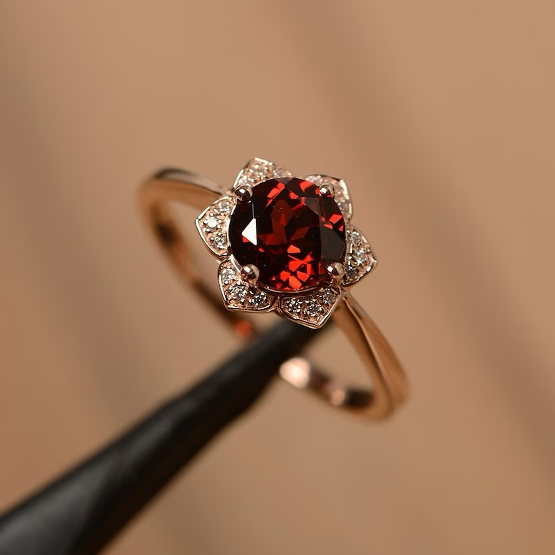 18k Rose Gold Garnet Engagement Ring