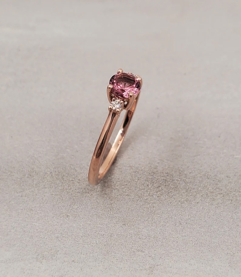 Round Lotus Garnet Ring with Diamond Accents in 14k Rose Gold