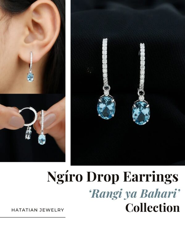 Ngíro Drop Earrings on Silver with Aquamarine - Image 2