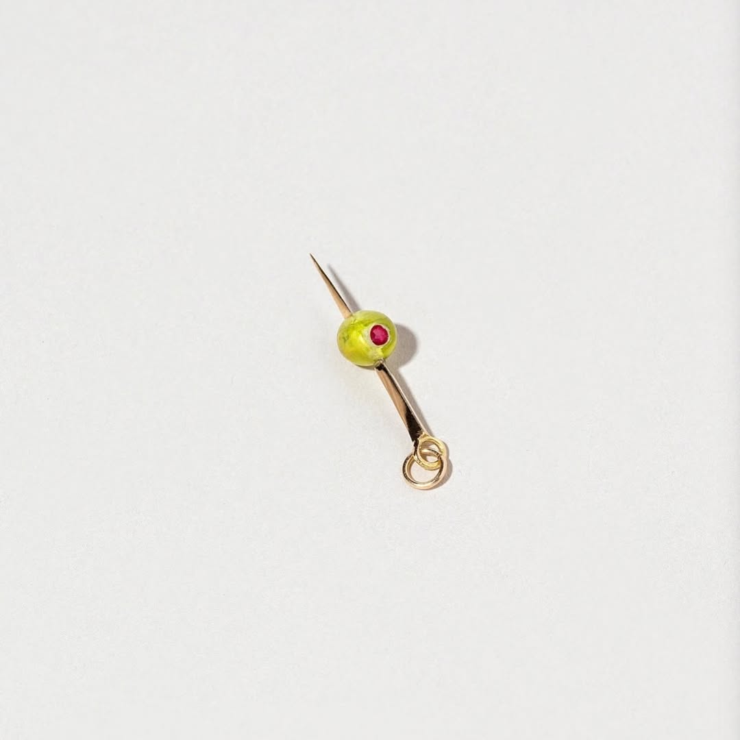 Golden Martini Olive Charm 18K Yellow Gold (Peridot & Ruby)