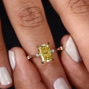 Canary Radiance: 1.80CT Radiant Cut Diamond Engagement Ring in 18K Rose Gold