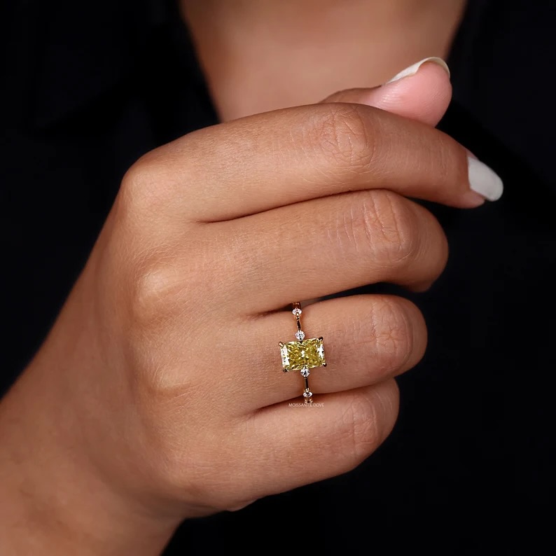 Canary Radiance: 1.80CT Radiant Cut Diamond Engagement Ring in 18K Rose Gold