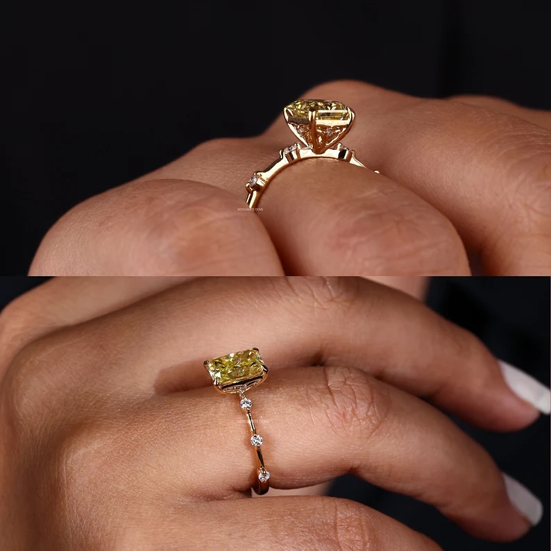 Canary Radiance: 1.80CT Radiant Cut Diamond Engagement Ring in 18K Rose Gold