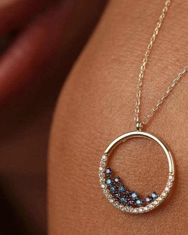 18K Gold Samawati Pendant, Diamonds, Amethyst & Aquamarine