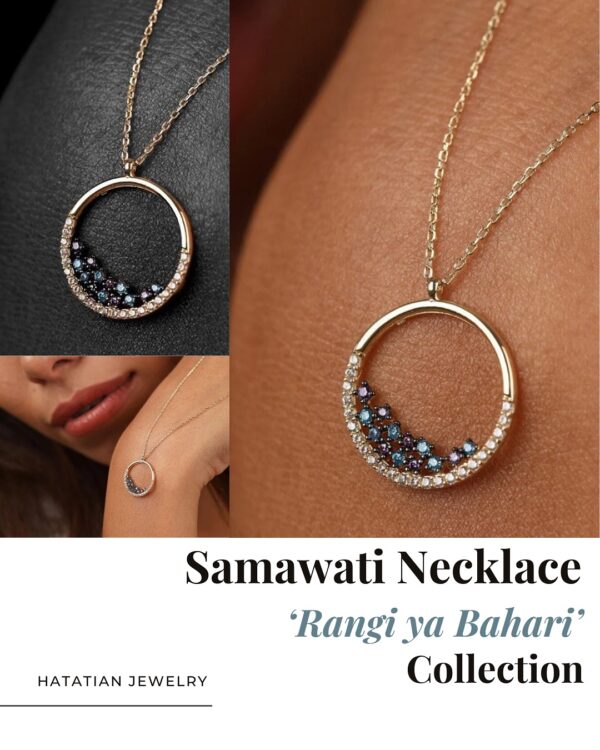 18K Gold Samawati Pendant, Diamonds, Amethyst & Aquamarine - Image 3